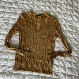 Lauren Ralph Lauren Gold Cable Knit Sweater